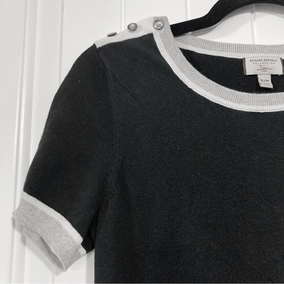 BANANA REPUBLIC Black grey white short sleeve knit top ~ Goth XS SMALL sweater - Picture 3 of 12